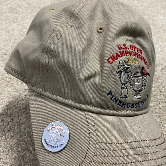 New Era US Open Golf Hat 2014 Pinehurst Dad Cap Khaki Magnetic Ball Marker - Picture 2 of 5